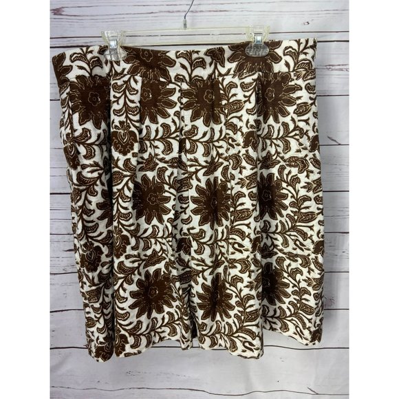 Talbots Woman Brown White Floral Flared‎ Line Size 20 Skirt - Picture 1 of 6